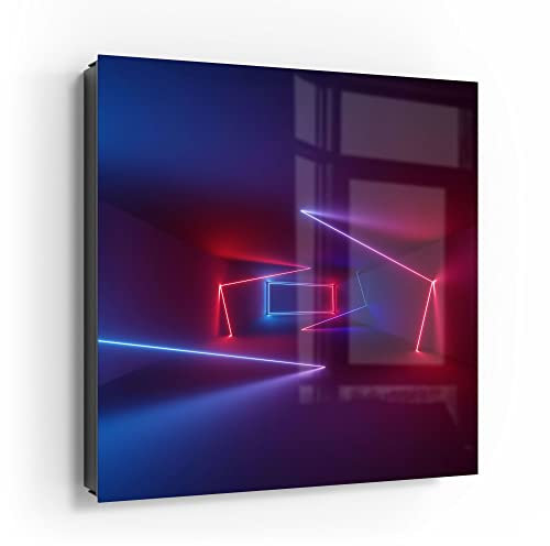 DEQORI Schlüsselkasten schwarz | 30x30 cm | Motiv Ultraviolette Raumteiler | Glas & Metall Schlüssel-Box | Schlüsselschrank mit 50 Haken + 2 Magnete | Moderne Box magnetisch & beschreibbar