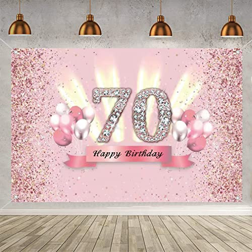 Tecreo 70. Geburtstag Deko für Frauen, Banner, Poster, Foto Hintergrund, Party Kuchen/Tabelle/Mauer/Garten Dekoration Plakat, Rosa, Vinyl, 120 x 80 cm