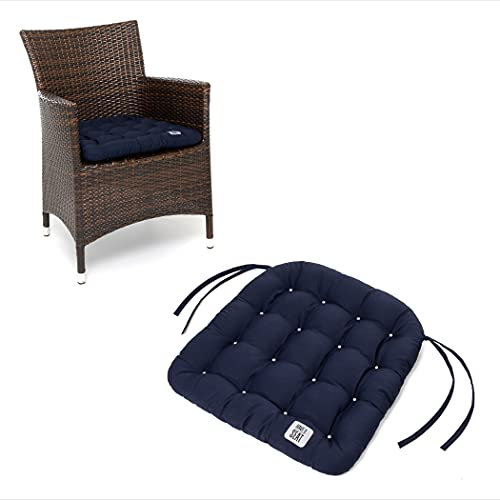 HAVE A SEAT Living - Stuhlkissen 48x46 cm (2 St.) - Rattanstuhl Sitzkissen Outdoor - Wetterfest, Waschbar bis 95°C, Orthopädisch - Made in Germany (2er Set - 48x46 cm, Marine Blau)