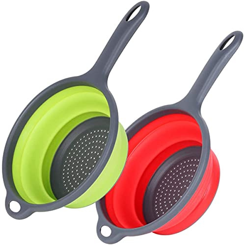 Vctitil Foldable Space-Saving Silicone Colander Strainer Colander Dish Drainer Draining Basket with Handle Kitchen Tools(2Pcs)
