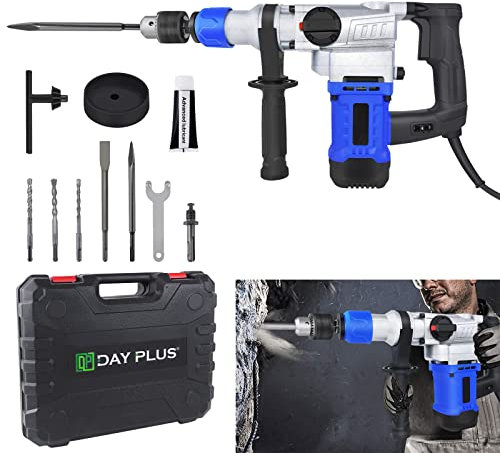 1080W Rotary Hammer Drill Corded Electric Electric SDS Plus Drill, Heavy Duty Variable Speed Hammer Drill Set with 3 Drill Bits & Flat Chisels & Point Chisels for Stone Masonry Brick Metal & Wood