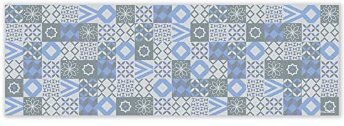mubusi Alfombra Vinílica Cocina Salón - Varios Tamaños - (Hidráulica Évora Gris y Azul 50x150 cm)