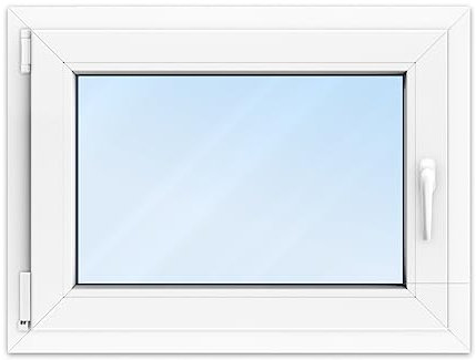 FENSTERVERSAND - Kellerfenster 80x60 Kunststofffenster Weiß - 2-fach Verglasung mit Klarglas - Dreh- & Kippfenster, Fenster 80x60 - DIN links - BxH: 800x600 mm, 70 mm Profil