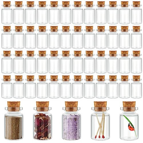 Gerrii 100 Pcs 20 ml Mini Glass Bottles with Wood Cork Stoppers, Mini Glass Vials Small Clear Bottles Wishing Message Spell Potion Tiny Jars Sand Art for Decoration Wedding DIY Favor