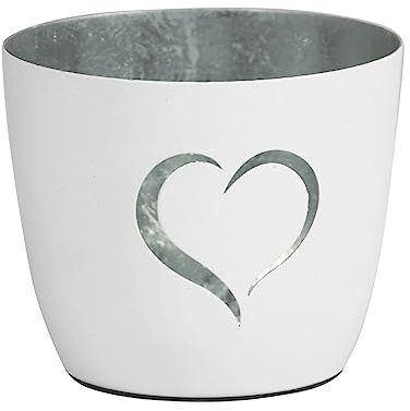 Seaside No.64 - Romantische Windlichter Baltic aus Metall mit ausgestanzten Motiven - Verschiedene Farbkombinationen für Teelichter & Stumpenkerzen in Haus und Garten (Herz - weiß, Silber)