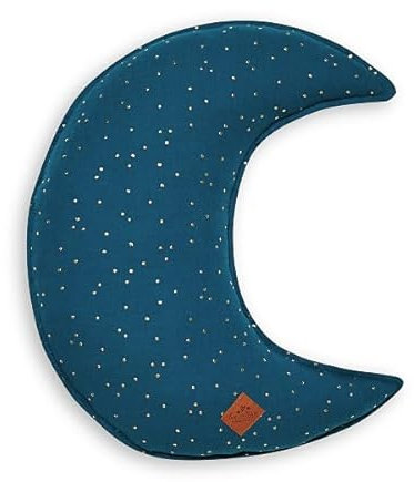Fun with Mum Kissen, Mond Kissen, antiallergisches Babykissen mit Silikonfüllung, weiches dekoratives Kinderkissen für das Zimmer, 100% Baumwollmusselin, 45 x 25 cm - Teal Blue