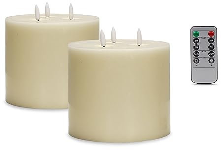 MiniSun Set of 2 - Large 3 Wick Bright LED Flickering Real Wax Flameless Candles Light Battery Operated with Timer Function & Remote Control