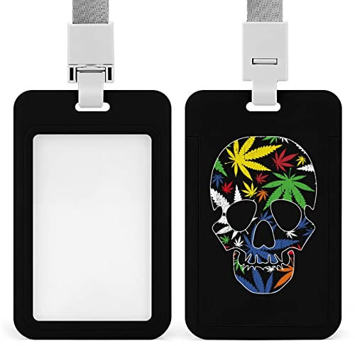 Coloful Weed Skull Ausweishalter, modischer BadgeTag mit verstellbarem Umhängeband