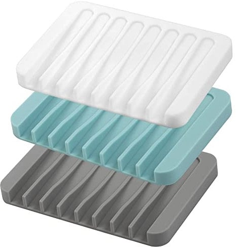 H&W 3Pcs PortaSapone Bagno Autodrenante,Porta Saponetta in Silicone per Doccia,Portasapone per Sapone da Bar,Portasapone Cucina per Bagno,Lavello da Cucina, per Mantenere il Sapone Asciutto