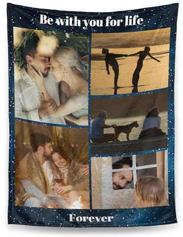 Yihariye Personalisierte Decke, Decke mit Foto und Text, Babydecke, Personalisierte Geburtstags, Gestalten Sie Foto-Geschenke für Mama, Papa, Kinder, Paare, Freunde, Hunde (5 Fotos)
