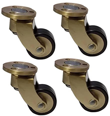ASHILD Kleine antike Lenkrollen, Möbelrollen aus sivem poliertem Messing, Gummiräder mit 360°-Drehung, mit Schrauben, Ersatz für Möbel, Sofa, Stuhl, Schrank, Belastung 150 kg, 4er-Set (G)