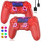 TURPOW Wireless Controller für PS-4 2er Pack RGB Gamepad Fernbedienung mit Dual Motor-Vibration/6-Achsen-Sensor/Turbo/3,5 mm-Audio/Touchpad für P-s4/Pro/Slim/PC (RED&RED)