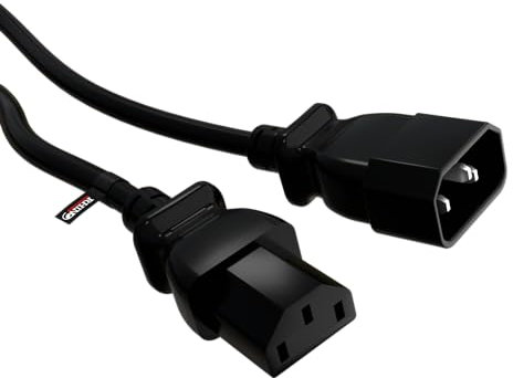 rhinocables IEC Kettle Lead Extension – 1.8m Black Cord with C13 to C14 Connectors | PC Power Cable for Monitors, Computers, Printers & More | Durable Connector Lead for Plug, Home & Office Use