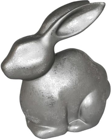 Goldbach Hase 19cm groß Silber, aus Holz, Ostern Figur Osterhase hockend XL modern Dekofigur Osterdeko