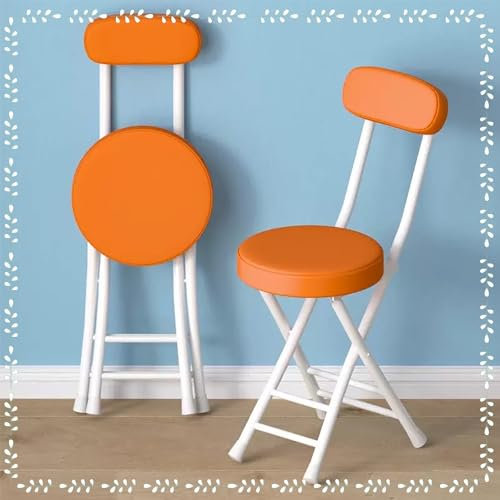 KGAILL Klappstuhl Gepolstert Sitz aus PU-Leder, Stabiler Klappstuhl mit Rückenlehne Sitzhöhe 45cm, Küchenstühle aus Metallrahmen für Zuhause Tresen Bistro (Color : Orange)