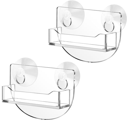 Briwooody Visitenkartenhalter mit Sichtfenster, mit Saugnäpfen, Acryl, Einzeltasche, Organizer, transparenter Kartenhalter, Präsentationsaufbewahrung für Zuhause, Büro, klassisch, 2 Stück
