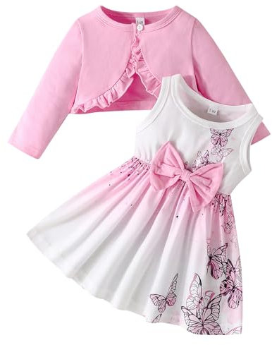 Kunyeah Neonate Vestito e Cardigan Set Infante Shrugle Cappotto Farfalla Stampa Gonna Bambino Manica Lunga Vestito