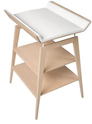 Leander Linea™ Wickeltisch mit Schaumstoffpolster Buche - Höhenverstellbar - Hohe & Abgerundete Ecken für mehr Sicherheit - Mit 2 Ablageflächen