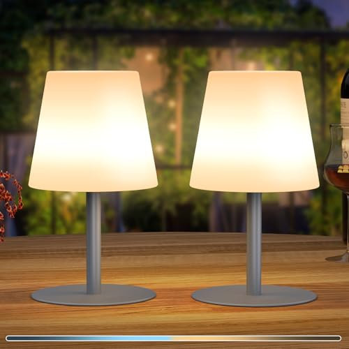 Postlucky 2 Stück LED Tischlampe Kabellos Dimmbare LED Tischleuchte Kabellos USB Akku Tischlampe Aufladbar LED Tischlampe Outdoor IP44 Wasserdicht für Innen und Aussen (Grau)