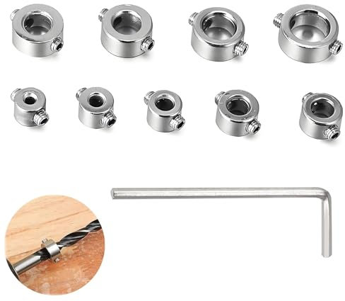 Alriedy Tiefenanschlag Für Bohrer 8-Tlg Bohrer Tiefenanschlag Set, Bohrtiefenbegrenzer Mit Inbusschlüssel, Tiefenanschlag Für Bohrer 3-10mm, Präzise Bohrtiefe Kontrolle Für Holz- Und Dübelarbeiten