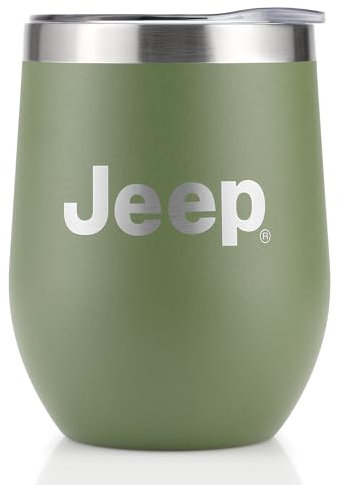 Jeep Isolierter Weinbecher, doppelwandiger Edelstahl-Thermobecher mit Kupfer-Vakuumisolierung, Deckel zum Aufstecken, 340 ml, Militärgrün