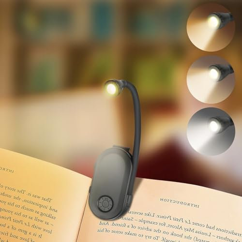 TOZKZO Lampada da Lettura, Luce da Lettura per Libro Ricaricabile 3 Temperature di Colore Luce per Lettura Libri a Letto, 360° Flessibile Lampada per Leggere a Letto per Libro Viaggio Studio