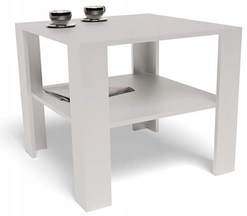 MATKAM Moderner Couchtisch 68x68 cm HOCH EX3, Hochwertiges Design, Perfekt für Wohnzimmer oder Büro, einfache Montage (Weiß)