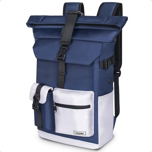 Yooler Rolltop Rucksack Herren, 27L Groß Rucksack Damen, Schulrucksack mit Laptopfach 17 Zoll, Reiserucksack Wanderrucksack für Business Arbeit Uni Reise Freizeit (Blau)