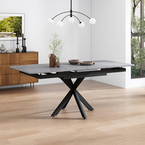 buiesjole Mesa de comedor extensible extensible automáticamente, mesa de comedor rectangular, mesa de café de ocio, 150/180 x 70 x 76 cm, diseño de sacro, diseño de cemento, color negro y gris