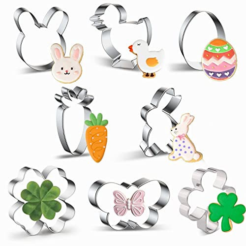 Easter Cookie Cutters Set of 8, Stainless Steel Easter Cutters, Easter Biscuit Cutters for Baking, Shape - Bunny Cookie Cutter, Carrot, Butterfly, Egg, Chick, Rabbit
