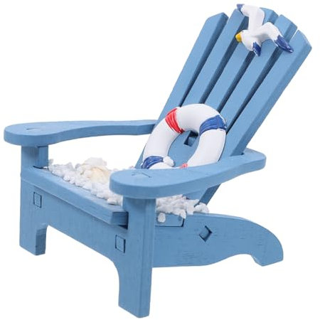 TOPPERFUN Strandkorb Dekoration nautisch klein Blau Muschel Figur Holzstuhl strandstuhl Miniaturstuhl Mikro-Landschafts-Miniatur-Strandkorb Mini-Strandkorb mit Mikrolandschaft hölzern Blue