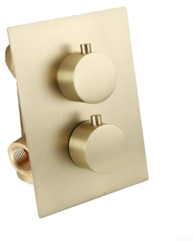 Thermostatic Shower Mixer Valve with G1/2 2 Way Outlet & 2 Round Handles Chrome Brass, Concealed Round Thermostatic Twin Shower Valve(Brushed Gold)