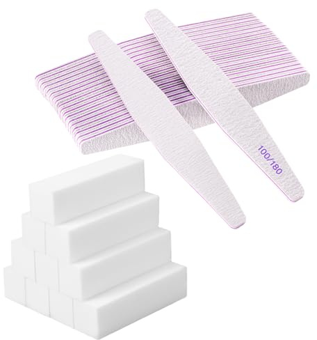 Carehabi 30 Pezzi Lime per Unghie e Buffer per Unghie, Lima 100/180 Unghie Professionali, Buffer Unghie Professionale per Salone Unghie, Nail Art Fai da te a Casa