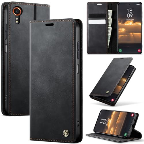 owlhold Handyhülle für Samsung Galaxy Xcover 7 hülle Xcover7 klapphülle Premium PU RFID Lederhülle Faltbare Handytasche Schutzhülle Kartenfach Standfunktion hülle Samsung Galaxy Xcover 7 5G - Schwarz