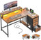 EnHomee Office Desk with Drawers, L Shaped Gaming Desk with LED Lights & Power Outlets, Reversible Corner Desks & Workstations with Monitor Shelf, 120x80CM, Rustic Brown