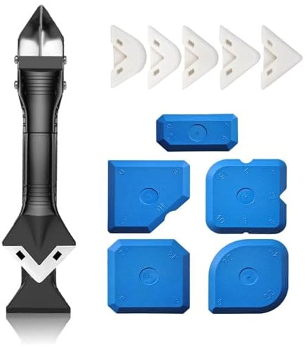 Grout Removal Tool, Silicone Tool, 11-Pieces Silicone Tool Kit, Durable and Reusable Smoothing Kit for Bathroom, Tile, Floor Corners, Sealant Removal and Finishing