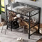 YEHTOKHOME Letto singolo moderno in metallo 90 x 200 cm con tavolo e mensole, letto soppalco multifunzionale con 3 cassetti, scala e corpo(senza materasso) (nero-B)