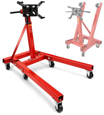 WUDLEP Engine Gearbox Support Stand with Folding Function, 2000Lbs Capacity Engine Motor Stand, Heavey Duty Engine Lift Stand with 6 Wheels, Ideal for Garage, Auto Repair Store, Red