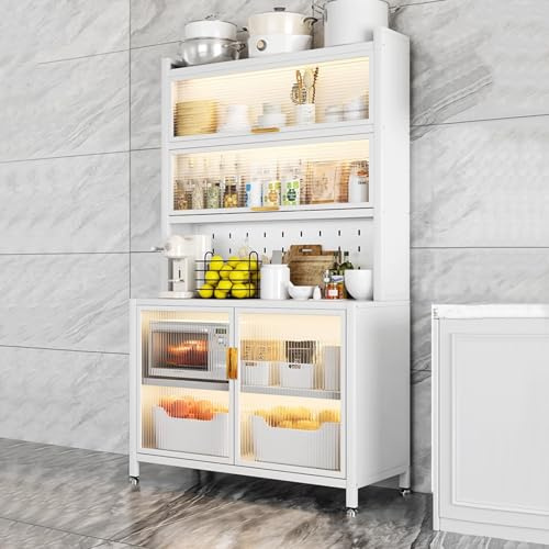 JKJZSALJ Support De Rangement pour Micro-Ondes À 6 Niveaux, Étagère De Cuisine De Ferme avec Crochets pour Armoire, Grande Capacité, Bar À Café, 120 Cm, Meubles De Cuisine Blancs, Blanc, 60 Cm