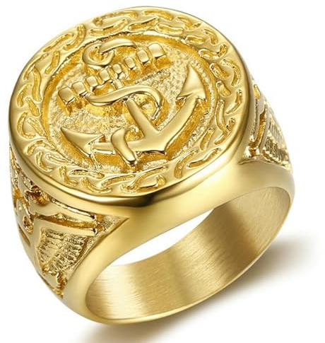 Jpltlvy Titan Stahl Vergoldet Anker Adler Ring für Männer Navy Stil Schmuck Vintage Militär Design Geschenk