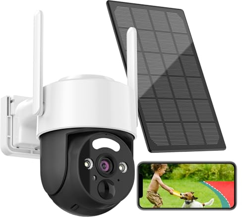 BlessFly 2K Solar-Überwachungskameras, kabellos, für den Außenbereich, Schwenkneigung, 360°-WLAN-Kamera für Sicherheit zu Hause, 8000 mAh, batteriebetrieben mit Farbnachtsicht, 3 W Solarpanel mit