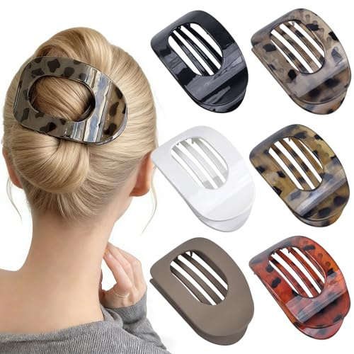 Flache Haarspangen für Damen – 6 STÜCK Französisches Design Gebogene Krabbenclips, Rutschfeste Haaraccessoires für Dickes & Feines Haar, Mittlere Runde Entenschnabel-Spange für Mädchen