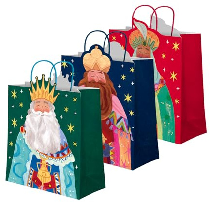 OH YEAH - 3 Bolsas Regalo Reyes Magos - 26 x 10 x 32 cm - 3 Diseños Variados - Regalo para Navidad - Bolsas para Regalos Temático Reyes Magos - Detalles Personalizados - REGALO ÚNICO