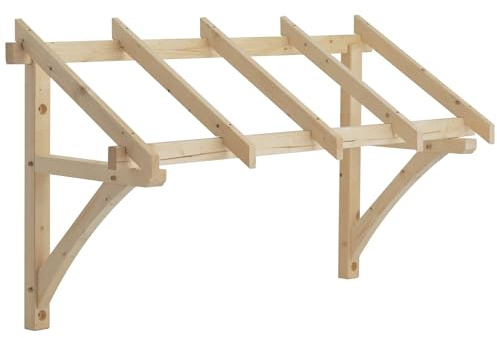 Jackson Woodturners Flat Roof Porch Canopy Kit 1200–1600mm – Adjustable Wooden Front Door Canopy with Gallows Brackets – Durable Pine Porch Roof for Entrance, DIY Exterior Cover