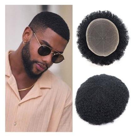 Herren Perücken Indian Human Hair Afro Curly Prosthesis Mens Toupee Breathable Full Lace Base Men's Hairpiece Toupet Herren(10mm)