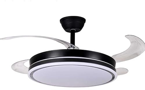 DRW Ventilateur de plafond avec lumière et 4 pales rétractables, noir, 53 x 106 x 106 cm