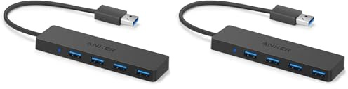 Anker 4-Port USB 3.0 Ultra Flacher Datenhub, Geeignet für MacBook, Mac Pro/mini, iMac, Surface Pro, XPS, Notebook PC, USB Flash Drives, Mobile HDD, und mehr (Packung mit 2)