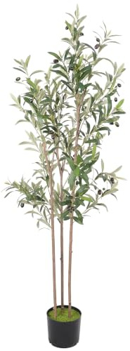 HOMCOM 148 cm Decorative Artificial Tree Silk Olive Tree with 553 Leaves | Cement Pot, Fake Plant, Home, Office, Living Room, Indoor Decor