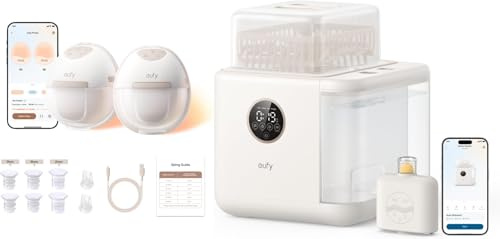 eufy Breast Pump E20, Heated Wearable Electric Breast Pump, with eufy Bottle Washer S1 Pro, Built-in Water Softener, All-in-One 3D HydroBlast Washer, 100°C Steam Sterilisation