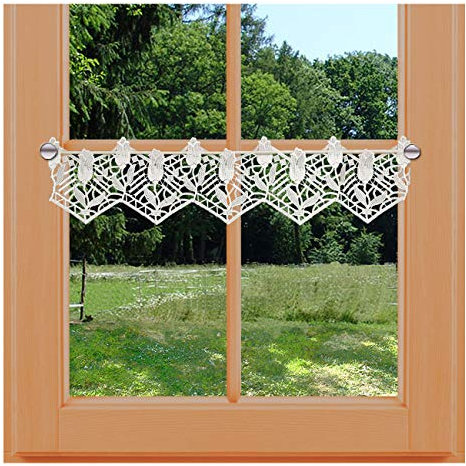 Feenhaus-Spitzengardine Tulipa traditionelle Vogtländische Spitze | Scheibengardine mit Blumen-Muster in natur | klassische Kurzgardine für Frühling und Sommer | Mini-Bistrogardine HxB 20 x 80 cm